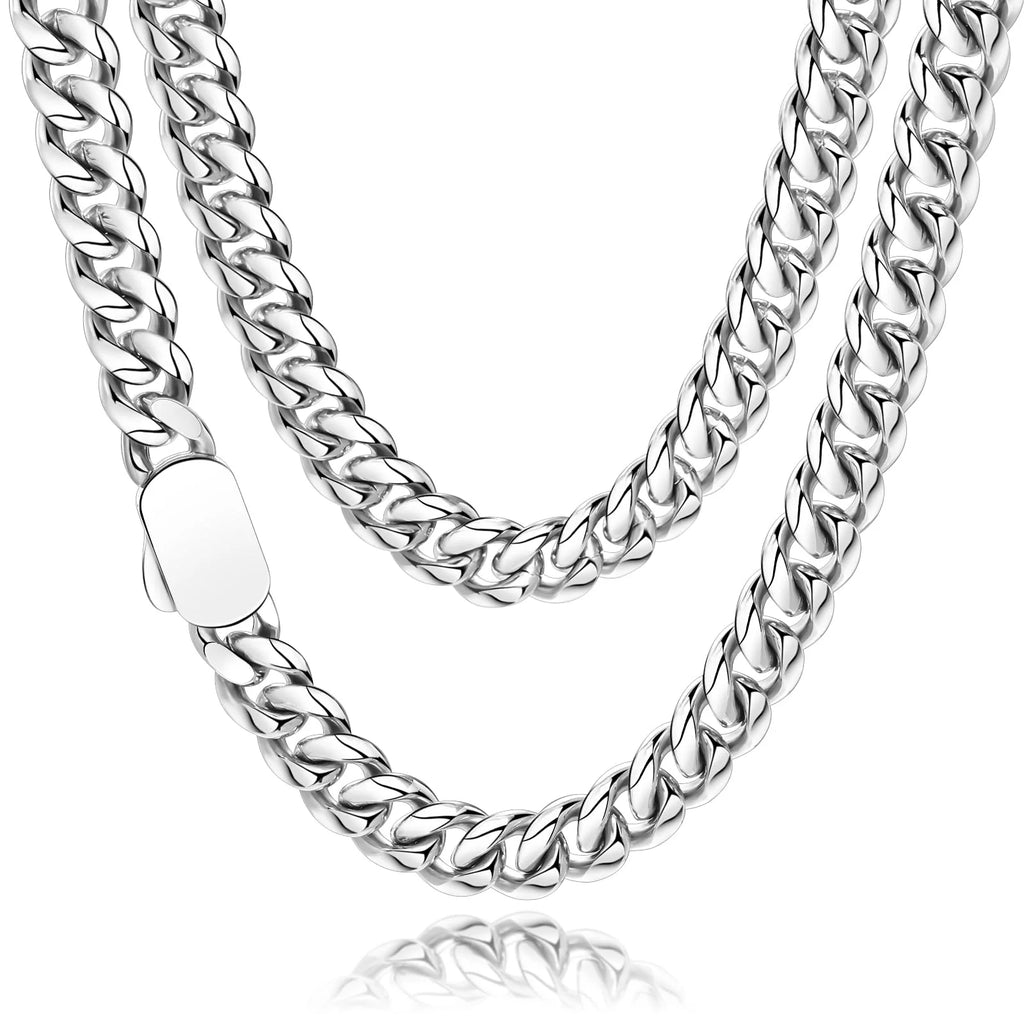 FEEL STYLE Cuban Link Chain for Men Women - Stainless Steel Cuban Chain Necklace - Silvr Mens Chain Necklaces Miami Curb Chain Necklace - 10mm Cuban Chain Hip Hop Jewelry 22Inch